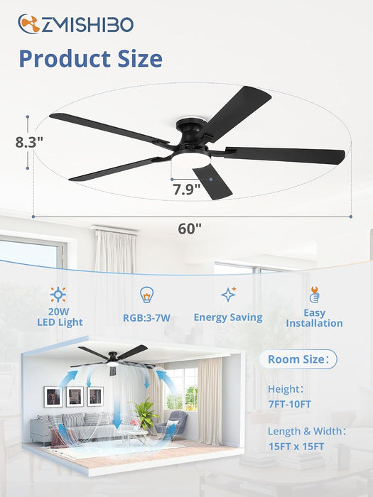 Smart Ceiling Fan Wireless App Control Matte Black Indoor