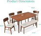 6-Piece Wooden Dining Set, Mid-Century Modern Table & Upholstered Chair Set W/Bench Seat, Rubberwood Legs - Walnut/Cream