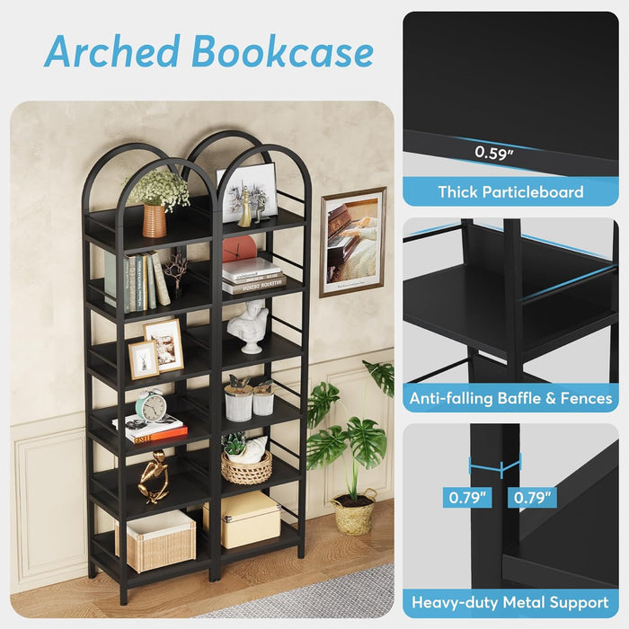 78.7 Inches Towering Arched Corner Bookshelf Black