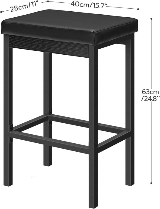Bar Stools, Set of 2 Bar Chairs, 24.8-Inch Height Stools, Breakfast Bar Stools, Kitchen Bar Chairs, 2" Thick Upholstery, for Kitchen, Dining Room, Cafe, Bar Counter, Black BB21BY01
