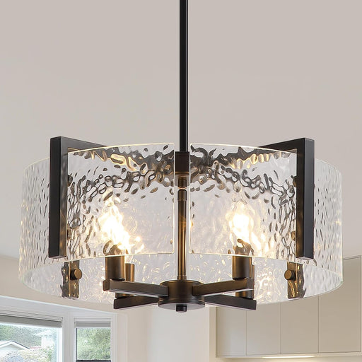 Black Drum Glass Chandelier With Crystal Ripple Shade