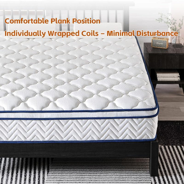 Full Size Mattress, 12 Inch Hybrid Mattress in a Box, Memory Foam Individually Wrapped Pocket Coils Innerspring Pressure Relief, Medium Firm