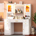 White Vanity Desk with Mirror,Lights and Charging Station,Make up Vanity Mirror with 3 Lights Mode and Brightness Adjusted