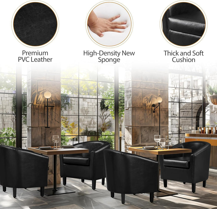 Barrel Chairs Set of 2, Faux Leather Club Armchairs, PU Leather Accent Chairs with Soft Padded Seat for Living Room Bedroom Waiting Reading Room, Black