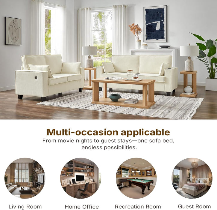 Beige 65-Inch Sleeper Sofa Bed, 2-in-1 Convertible