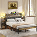Upholstered Storage Headboard Queen Size Bed Frame - Farmhouse Metal Platform with Bookcase & Nightstand, Rustic Brown, Easy Assembly (No Box Spring Needed)