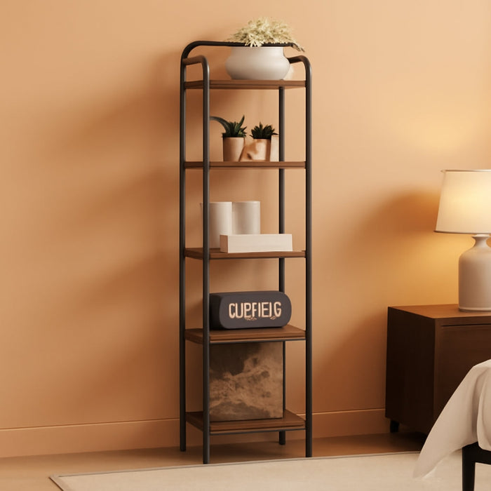 Bookcase Bookshelf, Narrow Book Shelf, Industrial Corner Shelf Storage Organizer, Slim Shelving Unit for Home Office, Living Room, Bedroom, Kitchen, 5-Tier Rustic Brown and Black BC24501B