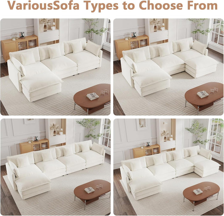 Beige Chenille 111.5 Inches Modular Sectional Sofa
