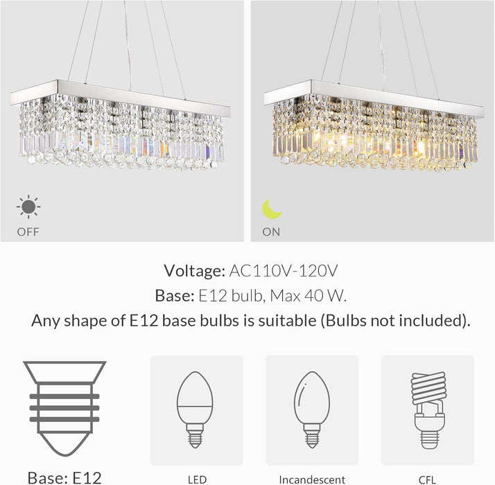 6-Light Modern Crystal Chandelier for Dining Room, Rectangular K9 Crystal Raindrop Chandelier, Rectangle Pendant Ceiling Light Fixture for Living Room Kitchen Island L31.5'' X W10'' X H10''
