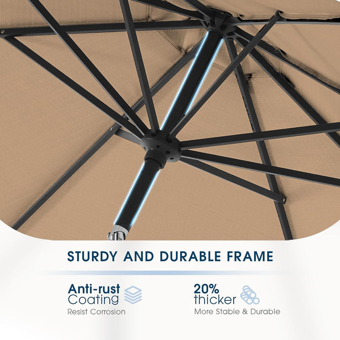 10FT Patio Umbrella with Base, Outdoor Umbrellas with Base Included, 8 Sturdy Ribs, Waterproof Fade Resistant POLYESTER DTY Canopy for Deck, Lawn, Garden, Backyard & Pool, Tan