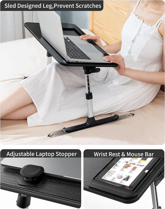 Laptop Desk for Bed,  Height & Angle Adjustable Laptop Stand for Bed, Lap Desk Bed Tray Table, Light Weight Foldable Portable Laptop Table for Couch Sofa Chair Floor Desk for Adults, Kids (Black)