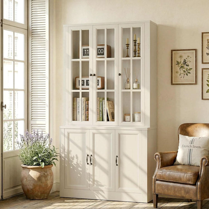 78.5" W Modern Buffet Cabinet, Modular Sideboard Cabinet with Baseboard Design & Adjustable Shelves, Sturdy Wood Coffee Bar Storage Credenza for Kitchen, Living Room (2PCS 39"W,Vintage White)