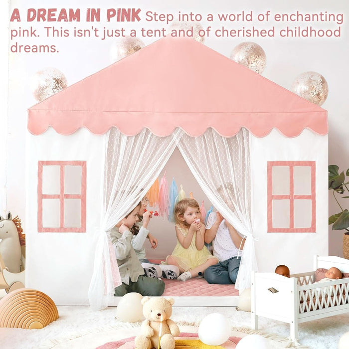 Kids Play Tent with Mat, Large Playhouse Play Tent Indoor for Girls, Kids Tent Toys for Toddlers Children Play House for Birthday Toy House Gift (Pink)