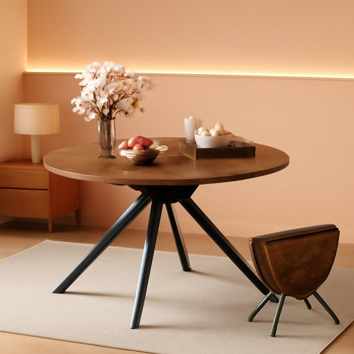 Folding Dining Table for 4, 47" round Kitchen Table for Small Space | Drop Leaf Kitchen Table W/Sturdy Metal Frame, Space-Saving Expandable Dinner Table for Dinette, Living Room, Apartment, Brown