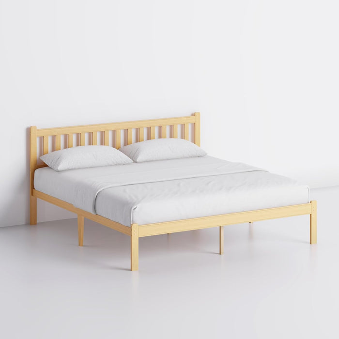 Wood King Bed Frame with Headboard, Minimalist Style Bedroom