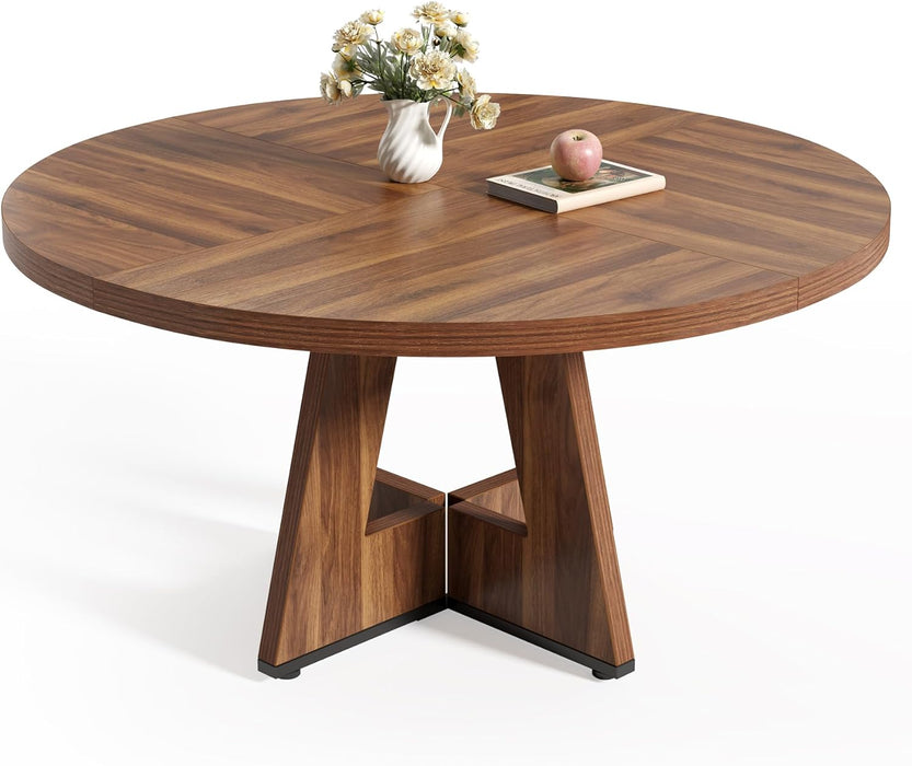 round Dining Table for 4-6 People, 47 Inches Dining Room Table with Wooden Pedestal Base, Brown Dinner Tables, Circle Kitchen Tables for Dining Room, Kitchen, Living Room(Table Only)