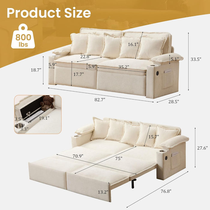 King Size Beige UltraLuxurious Sleeper Sofa USBPortsPro