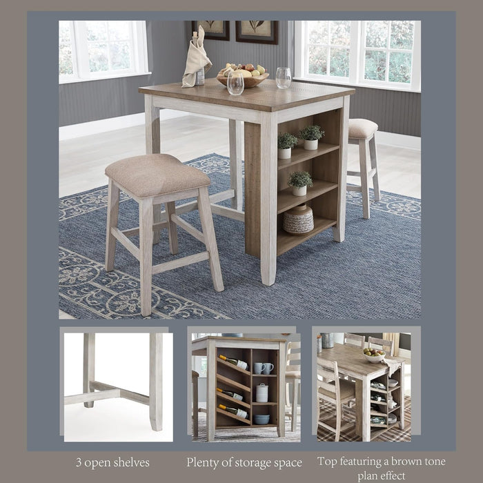 Skempton 3 Piece Counter Height Dining Set, Includes Table and 2 Barstools, Whitewash