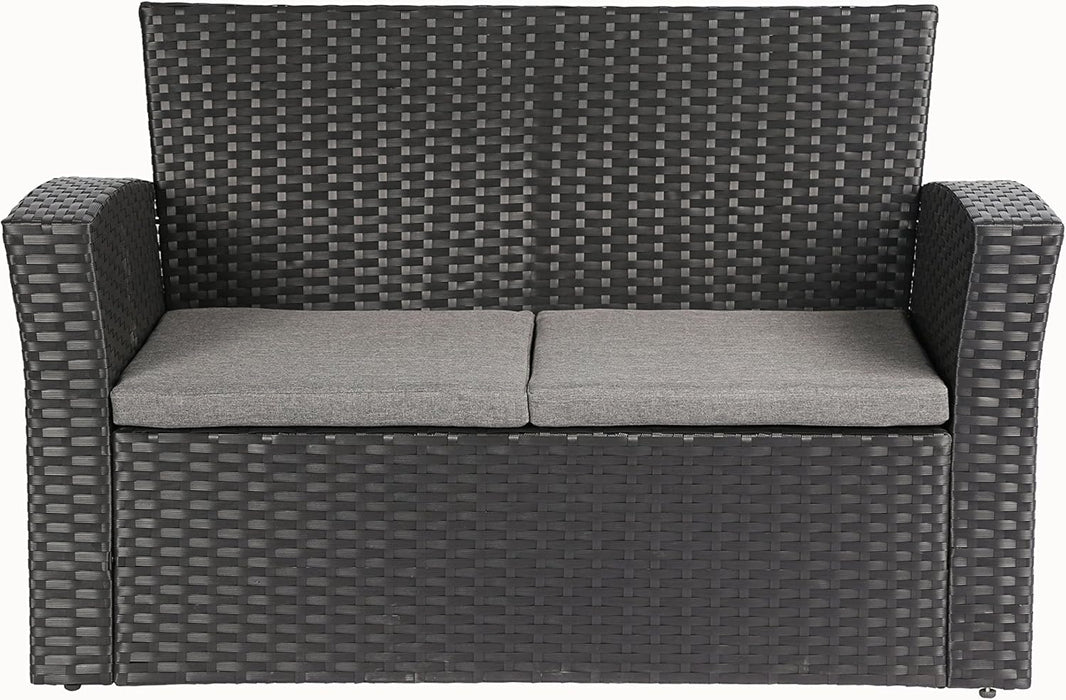 4 Pieces Outdoor Furniture Complete Patio Cushion Wicker P.E Rattan Garden Set, Full, Black