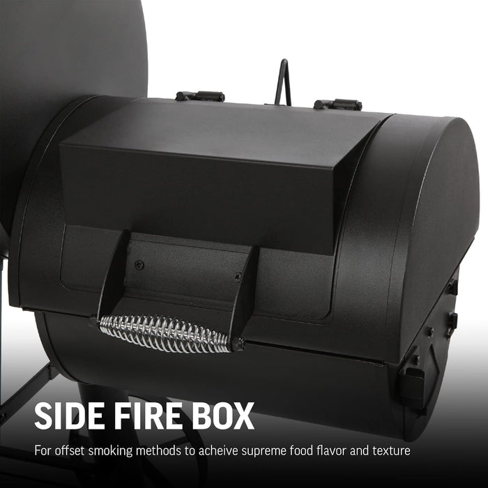 ® Competition Pro® Barrel Grill and Offset Smoker, Includes Side Fire Box for Texas-Style Offset Smoking, Metal Cooking Grates, 1,010 Cooking Square Inches in Black, Model 2823 in Black