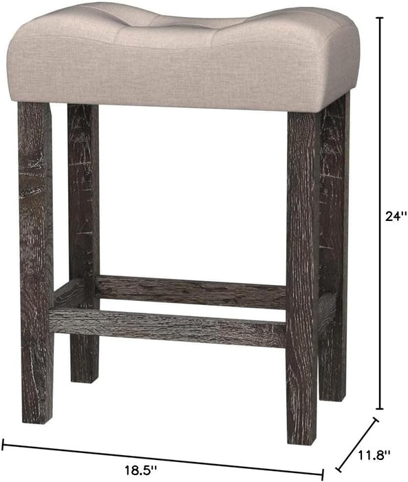 Sora Button Tufted Counter Height Saddle Stools, Set of 2, Taupe