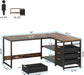 59-Inch L Shaped Desk with Drawers, Large Computer Desk with Storage Shelves, Reversible L-Shaped Corner Desk Workstation for Home Office