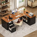 87-Inch Modern Executive Desk with File Cabinet, Large Home Office Desk with Drawers, 3-Drawer Wooden File Cabinet, Spacious Workstation for Home Office (Brown & Black)