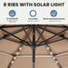 Outdoor Solar Patio Umbrella 3 Tiers with 32 LED Lights, Beach Market Table Umbrella with Crank and 8 Sturdy Ribs for Pool, Terrace, Restaurant