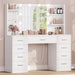 Vanity Desk with Mirror and Lights, Makeup Vanity with 9 Drawers, 4 Shelves & 5 Jewel Hooks, White Vanity with Outlet & 3-Color Dimmable LED, Dressing Table for Women, Bedroom, White