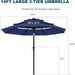 10Ft Patio Umbrella, 3 Tier Outdoor Market Table Umbrellas with 8 Fiberglass Ribs and Push Button Tilt, Windproof, Vented Canopy, UV Protection for Deck, Pool, Backyard