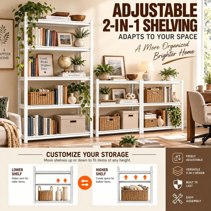 Metal Book Shelf Adjustable Heavy Duty Bookshelf with Tool-Free Assembly