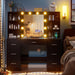 Black Vanity Desk with Mirror and Lights, 3 Lighting Modes Brightness Adjustable, Makeup Vanity Table with 7 Drawers, 6 Shelves and Power Outlet, Girls Vanity, Dressing Table for Bedroom