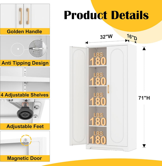 Premium White Metal PantryCabinet SeventyOneInch Tall