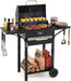 Charcoal Grill with 2 Side Tables, 284 Sq.In. Outdoor Smoker BBQ Grill with Thermometer, Bottle Opener & Wheels, Mobile Cooking Grill for Camping Picnic Party, Black