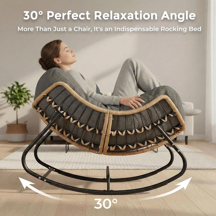 Outdoor Rocking Papasan Chair with Thick Cushion, Dark Gray
