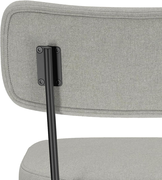 Giselle Swivel Bar Stools (Set of 2) - 29 Inch Seat Height Upholstered Metal Chairs in Light Grey Polyester Linen, Contemporary Seating for Kitchen or Bar with Cushioned Seat and Back