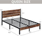 Queen Bed with Headboard and Footboard, with under Bed Storage, All-Metal Support System, No Box Spring Needed, Easy Assembly,Retro Brown