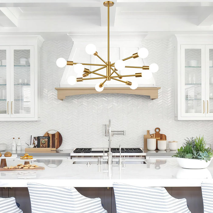 Height Adjustable Brushed Gold 12 Light Chandeliers