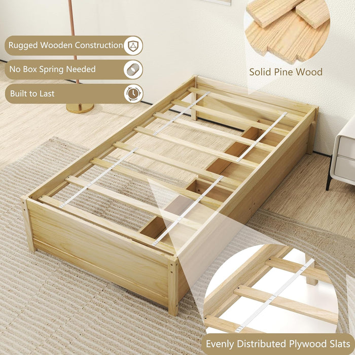 Twin Bed Frame with 2 Storage Drawers, Wooden Platform Bed with Slats Support, Twin Storage Bed for Kids, Teens, Adults, No Box Spring Needed (Natural)