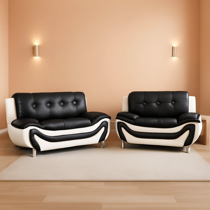 Sectional Sofa Sets, Living Room Furniture Sets Modern Faux Leather Sofa Couch 5-Seat Sofa for Living Room(C-Black/White, Sofa+Loveseat)
