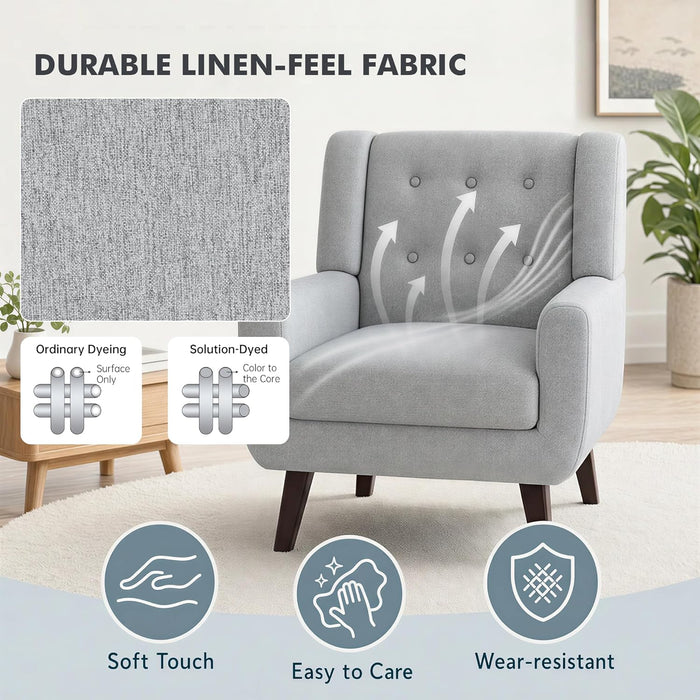 Mid Century Upholstered Linen Accent Armchair Grey