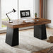 55 Inches Executive Desk, Mid-Century Modern Home Office Desk, Wood Computer Table Business Workstation Small Conference Table, Black & Brown