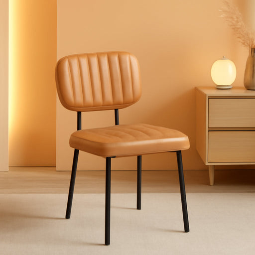 Dining Chairs Set of 6, Upholstered Mid Century Modern Kitchen Accent Chairs with Faux Leather Cushion Seat & Metal Legs for Home Office, Living Room - Brown