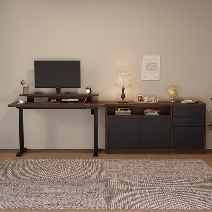 FiftyFiveInch Walnut Sturdy File Cabinet With Drawers