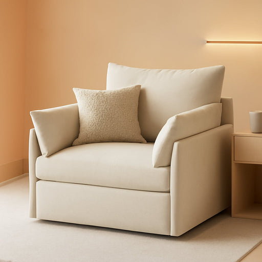 Oversized Accent Chair, Upholstered Modern Sofa Chair with Removable Backrest & Detachable Cover, 24.5" Deep Seat Large Reading Armchair for Living Room Bedroom Office - Chenille White Set of 1