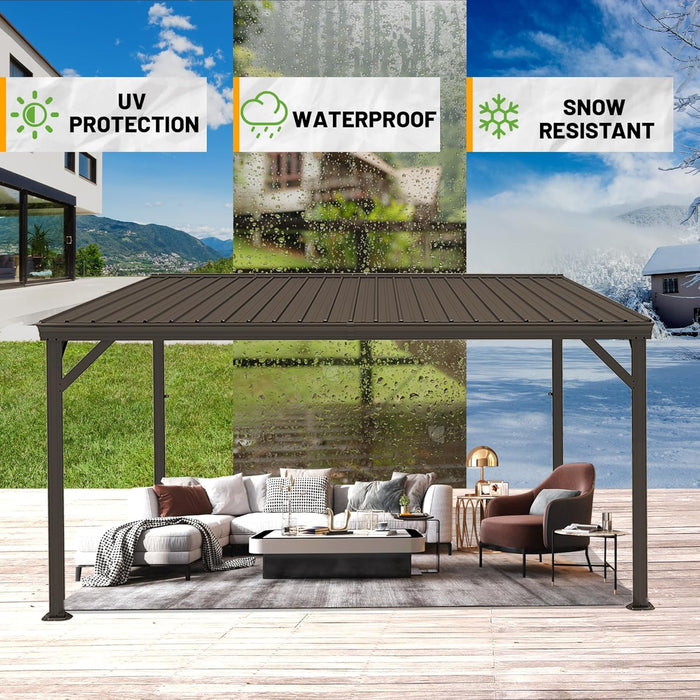 10x14 Ft WallMounted Gazebo WeatherproofRustResistant Hardtop