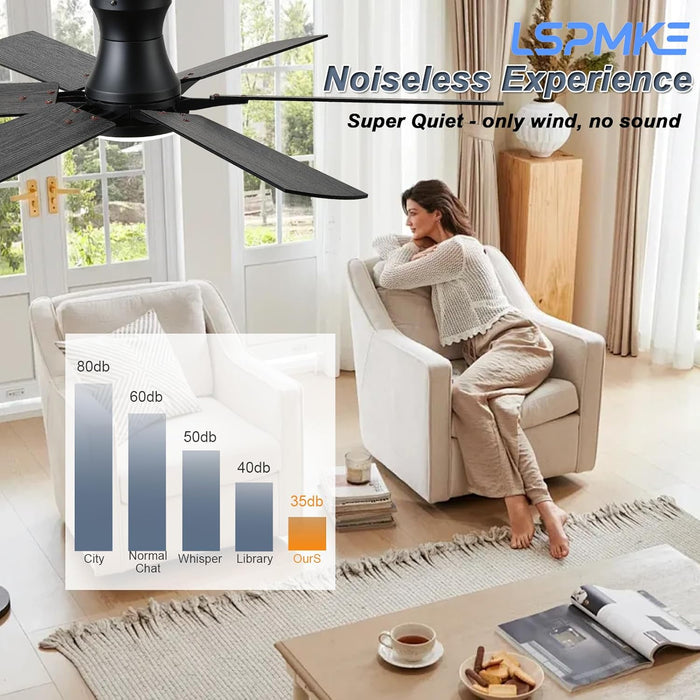 Ceiling Fans with Lights, 52 Inch Low Profile Ceiling Fan with Light and Remote, Flush Mount, Quiet, Reversible, 3CCT, Dimmable, Black RGB Ceiling Fan for Bedroom, Living Room, Indoor/Outdoor