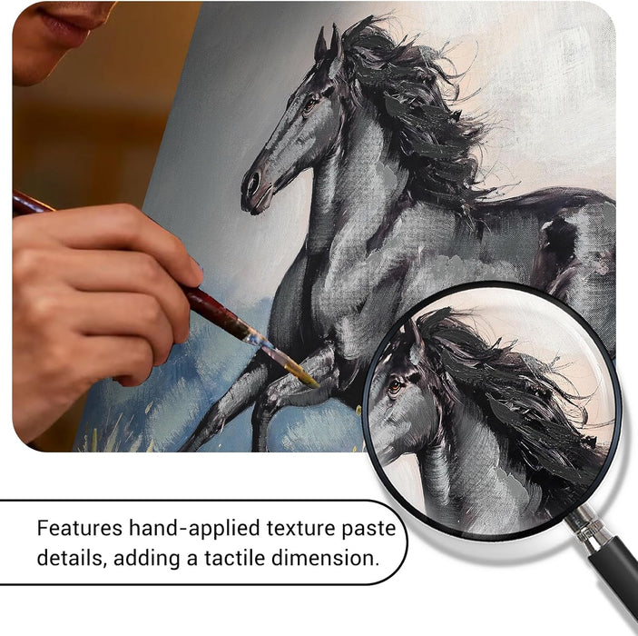 Dynamic Horse Canvas Wall Art,Galloping Horses with Hand-Painted Detail Highlights Modern Painting for Living Room,Ready to Hang