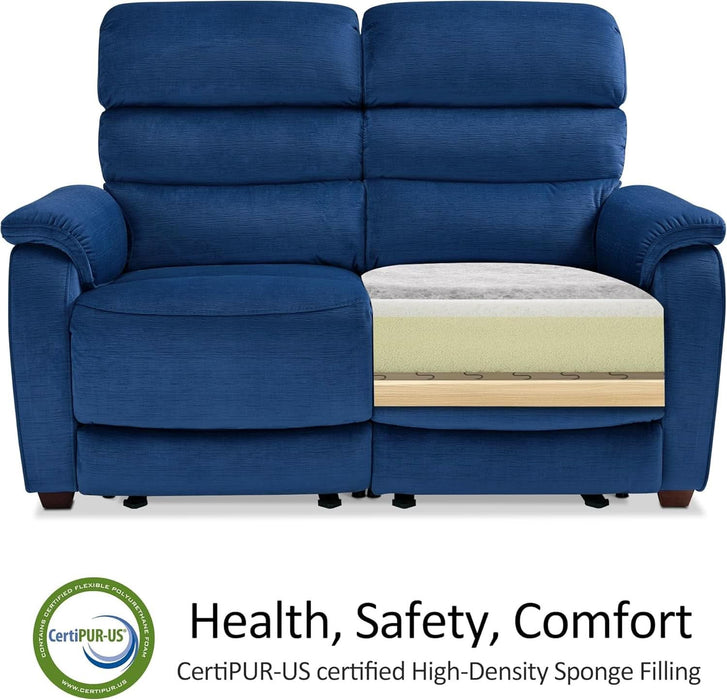 87.2'' Wall Hugger Power Recliner Sofa with Drop down Table, Reclining Sofa with Adjustable Headrest, USB Charge Ports, Reading Lamp, for Living Room, Rvs, Fabric, ST258M3 (3-Seater, Navy Blue) | Zero Wall Hugger