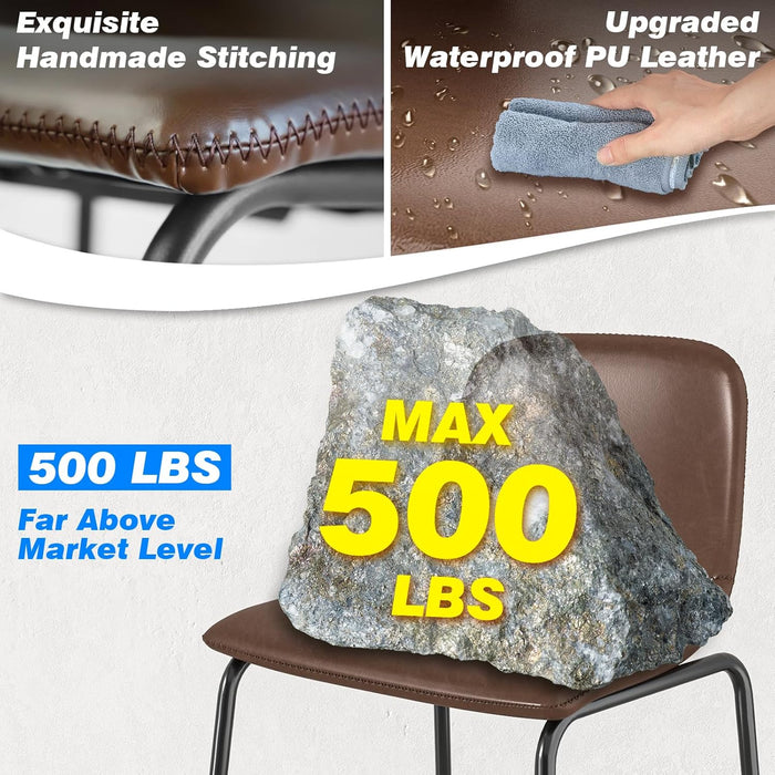 Pu Faux Leather Bar Stools Set of 2, Industrial Pub Barstools with Back and Footrest, Modern Armless Bar Height Stool Chairs (Brown, 30" Barstool X2)